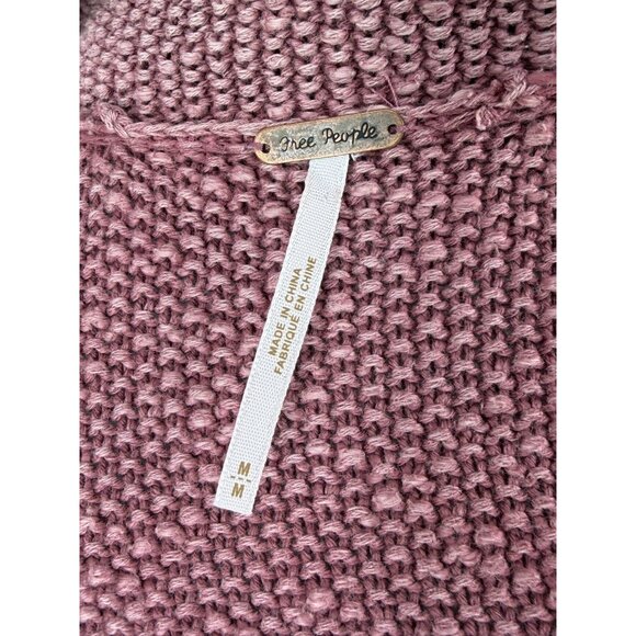 Free People Mauve Knit Sweater Cardigan Moto Jacket | Boho Coastal Grandmother M - Picture 14 of 16